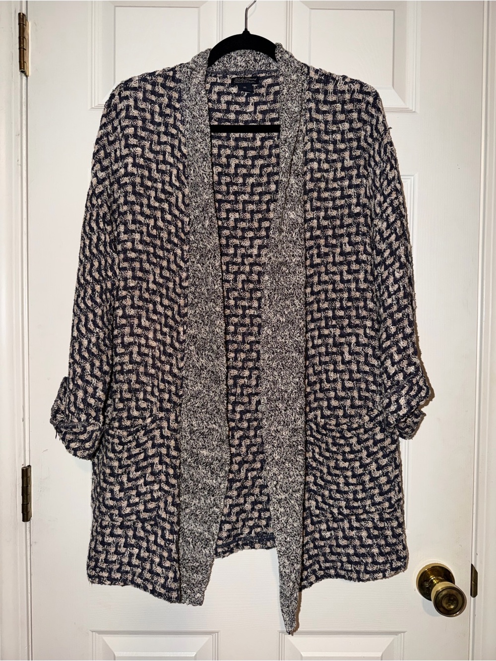 Lucky Brand Navy & Cream Open-Front Knit Cardigan
